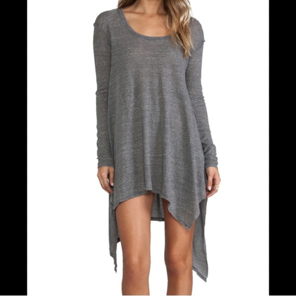 Free People Ventura Thermal Tunic Top Size XS Grey Scoop Neck Long Sleeve FLAW